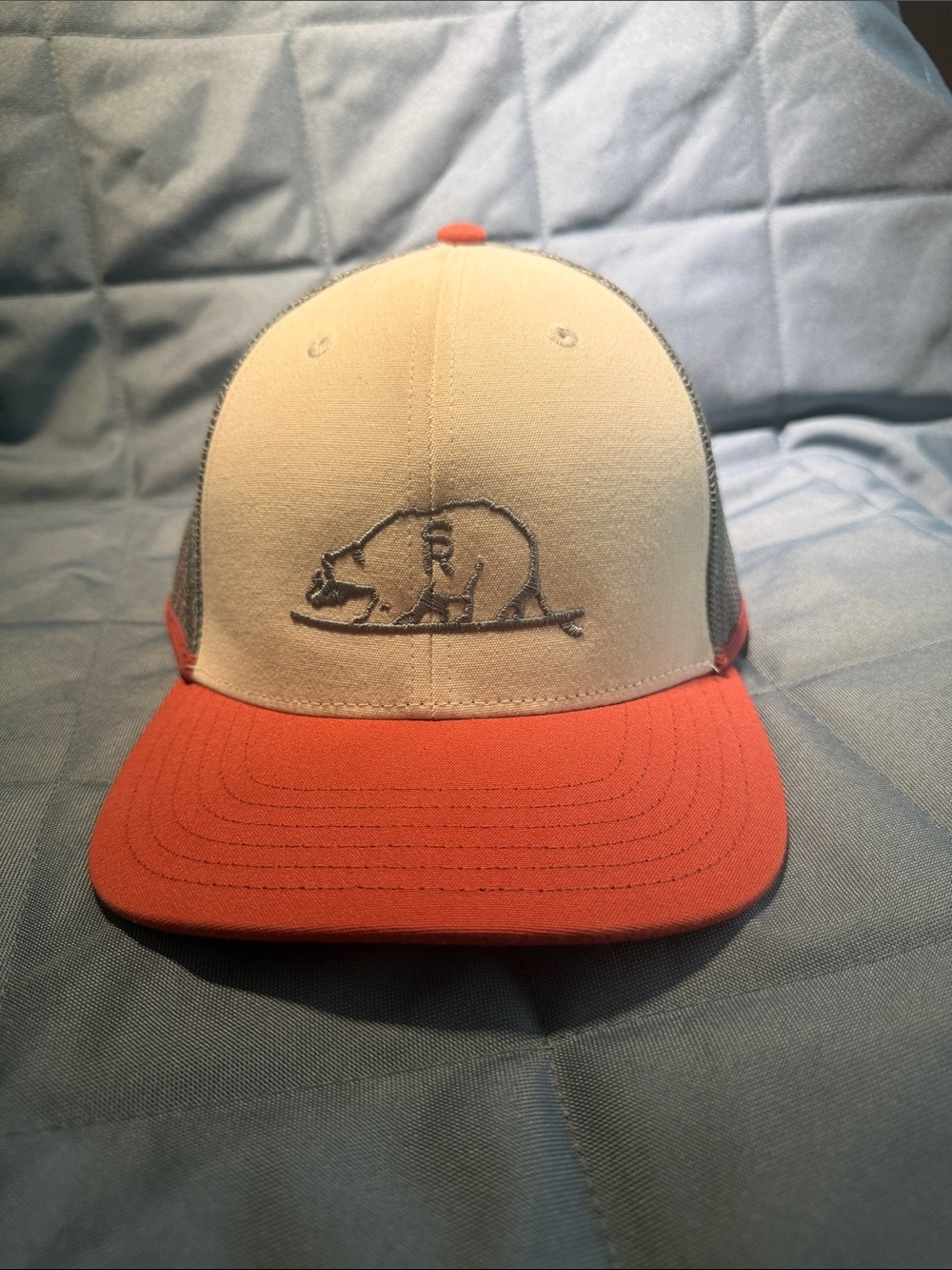 Surf Ranch Outerknown Coral and Cream Trucker Cap with SR logo